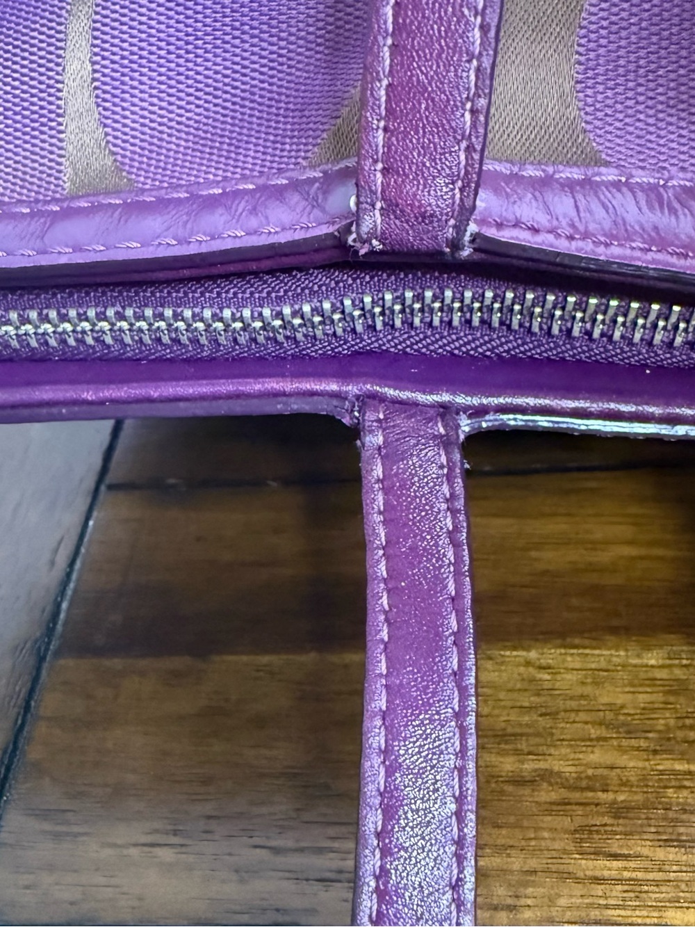 Coach Purple Canvas Tote with Leather Trim F1028 F15112 - Picture 7 of 15